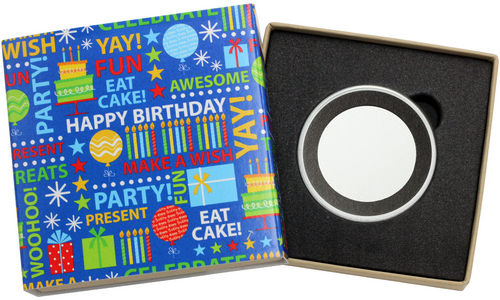 SilverTowne Natural Kraft Paper Gift Box with Blue Happy Birthday Words Box Sleeve